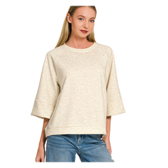 Zenana 3/4 Short Sleeve Scuba Pants Set - Vanilla Zenana