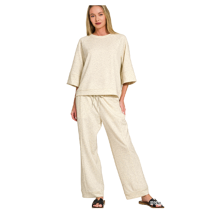 Zenana 3/4 Short Sleeve Scuba Pants Set - Vanilla Zenana