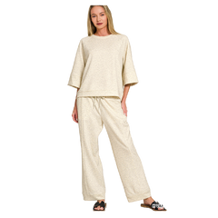 Zenana 3/4 Short Sleeve Scuba Pants Set - Vanilla Zenana