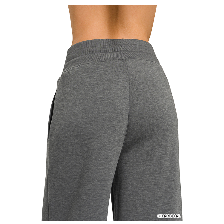 Zenana Scuba 2 Piece Pullover Collared Short Sleeve Top & Seamed Pants Set - Grey