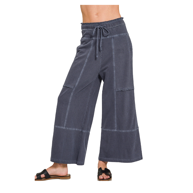 Zenana Pants Wide Leg Exposed Seam - Blackberry