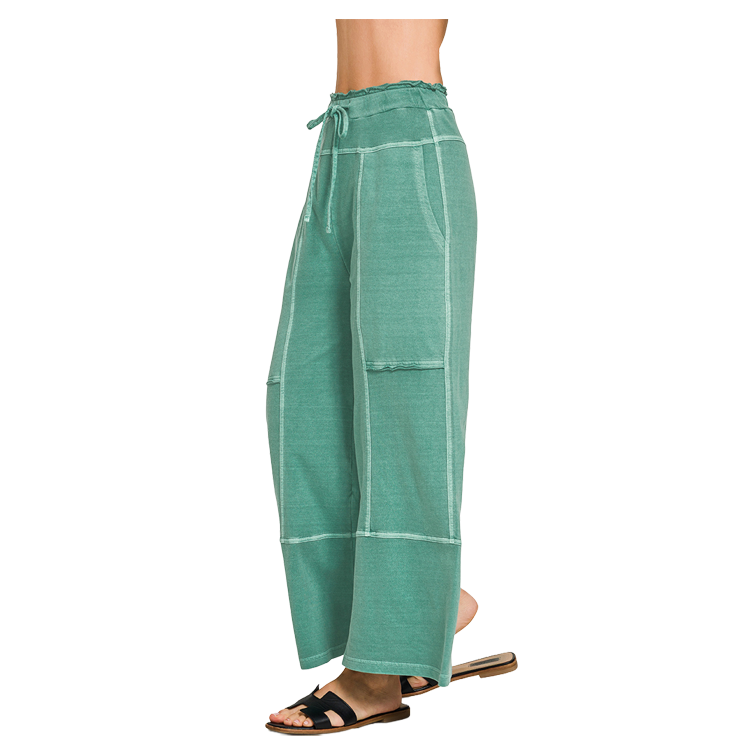 Zenana Pants Wide Leg Exposed Seam - Dark Green