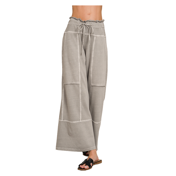 Zenana Pants Wide Leg Exposed Seam - Sleet