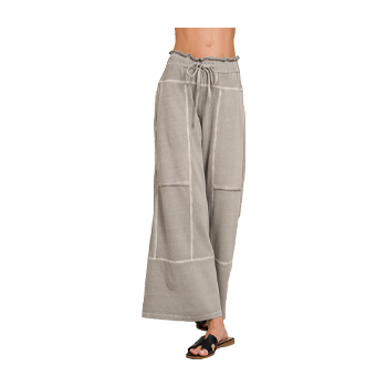 Zenana Pants Wide Leg Exposed Seam - Sleet