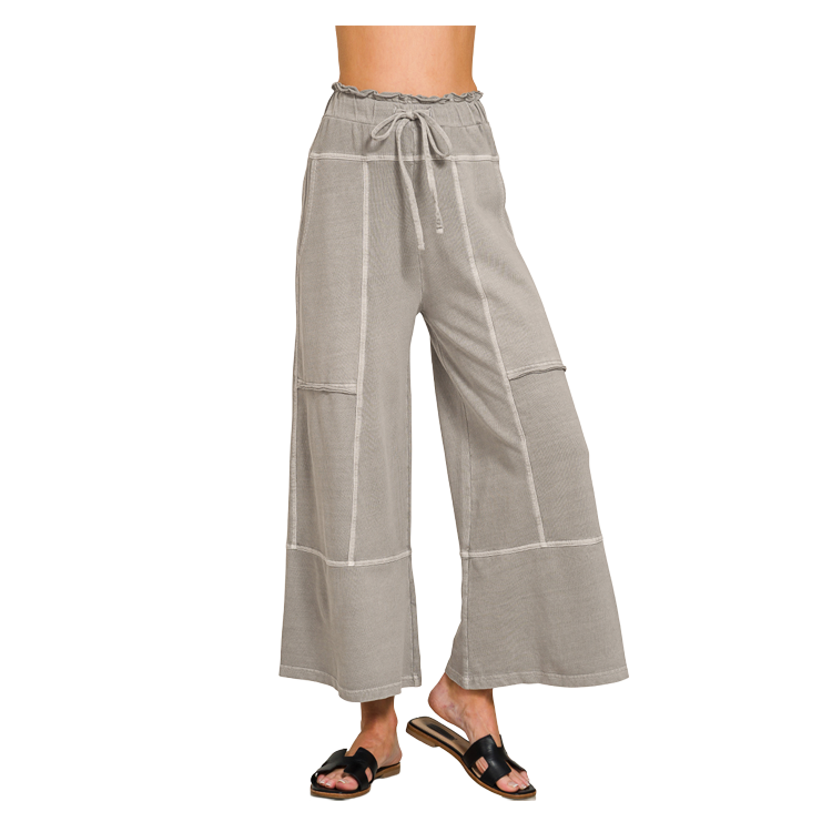 Zenana Pants Wide Leg Exposed Seam - Sleet