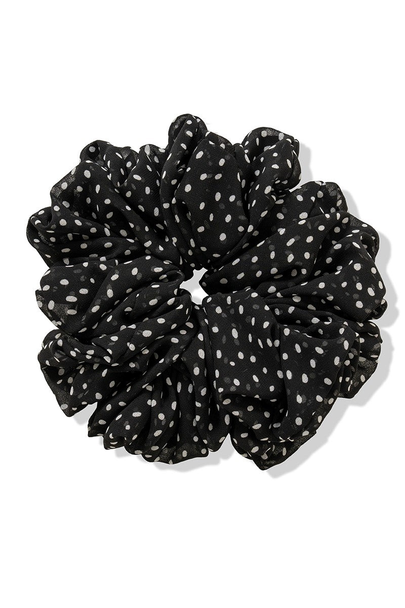 Oversized Chiffon Polka Dot Scrunchie - Black & White