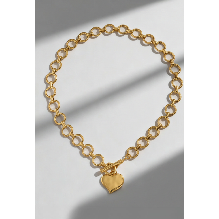 Necklace Toggle Hammered Heart - Gold