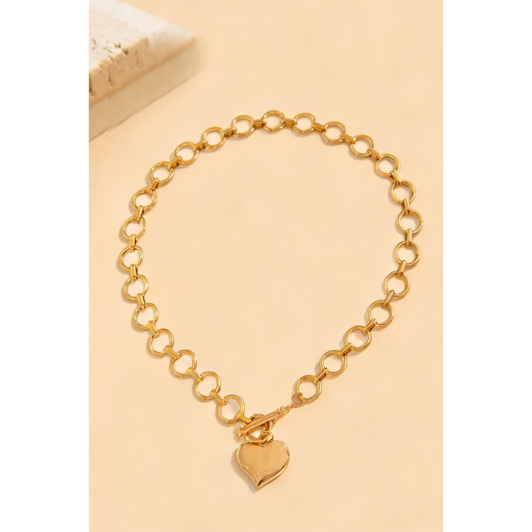 Necklace Toggle Hammered Heart - Gold
