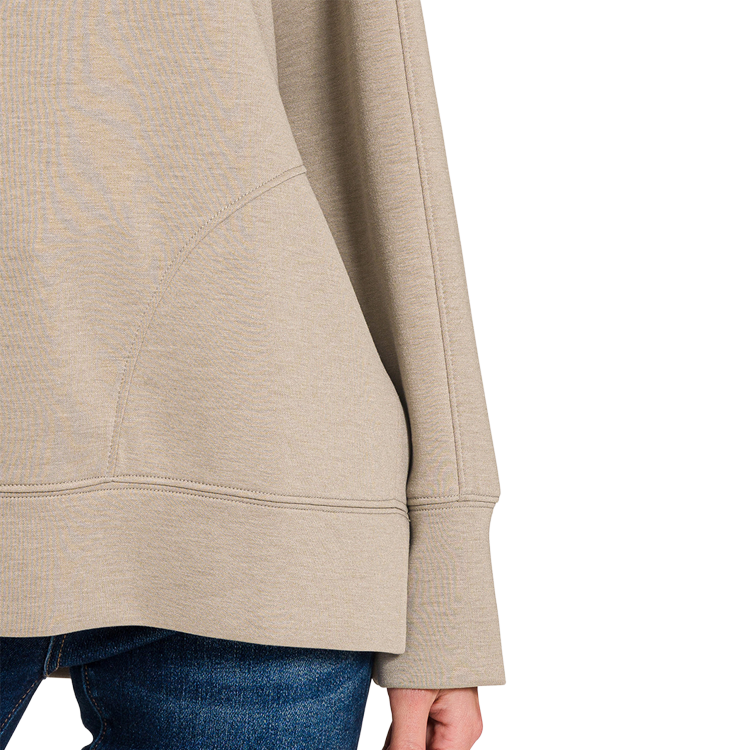 Zenana Pullover Round Neck With Side Slits Ash Mocha