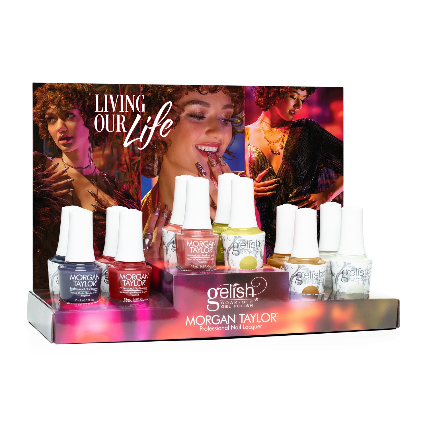 Exhibición mixta de 12 piezas de la colección Living Our Life de Gelish & Morgan Taylor