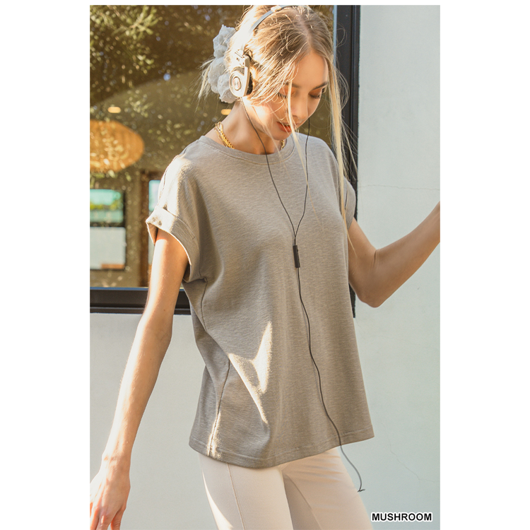 Zenana Cotton Modal Rolled Short Sleeve - Mushroom