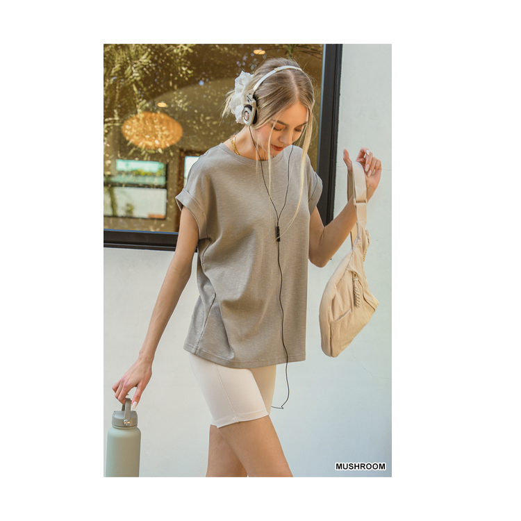 Zenana Cotton Modal Rolled Short Sleeve - Mushroom