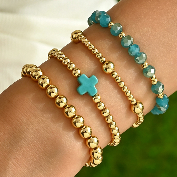 Boho Cross Beaded Stretch Bracelet set 4 Piece - Blue