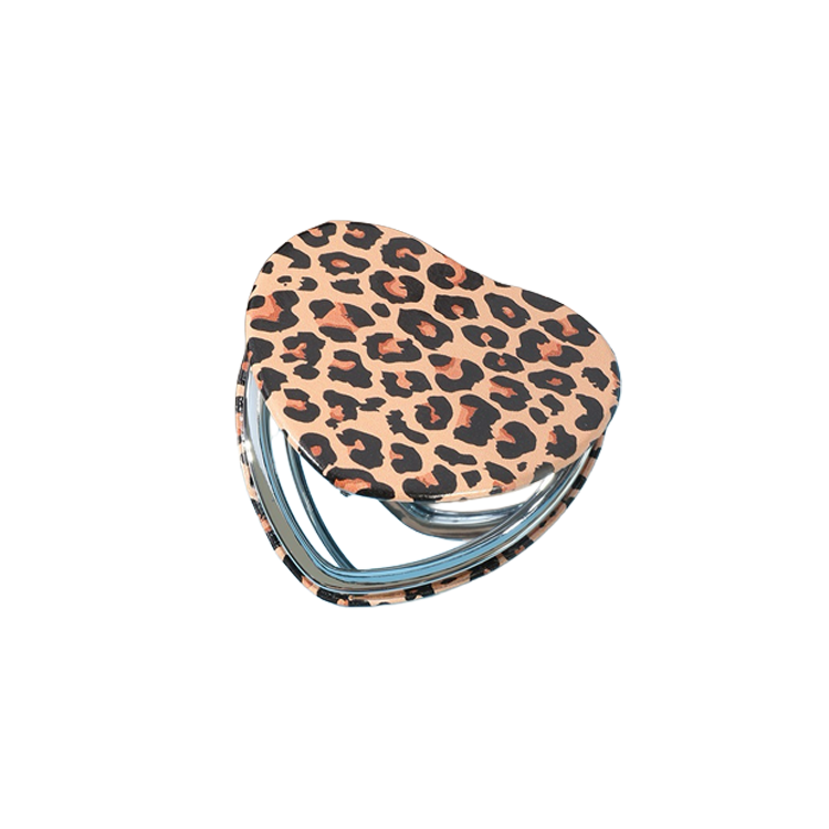 Heart-Shaped Compact Hand Mirror – Leopard Print