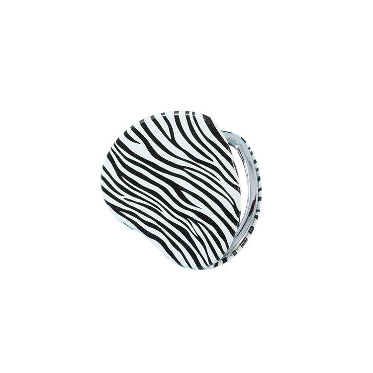 Heart-Shaped Compact Hand Mirror – Zebra Print