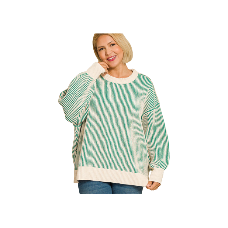 Zenana Plus Size Crewneck Two Tone - Kelly Green