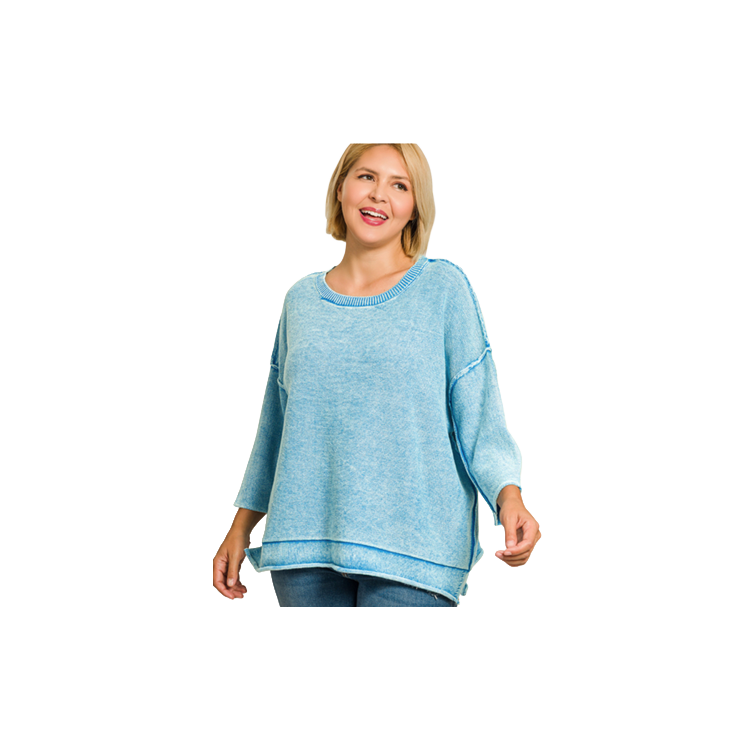 Zenana Plus Size 3/4 Sleeve Boxy - Deep Sky