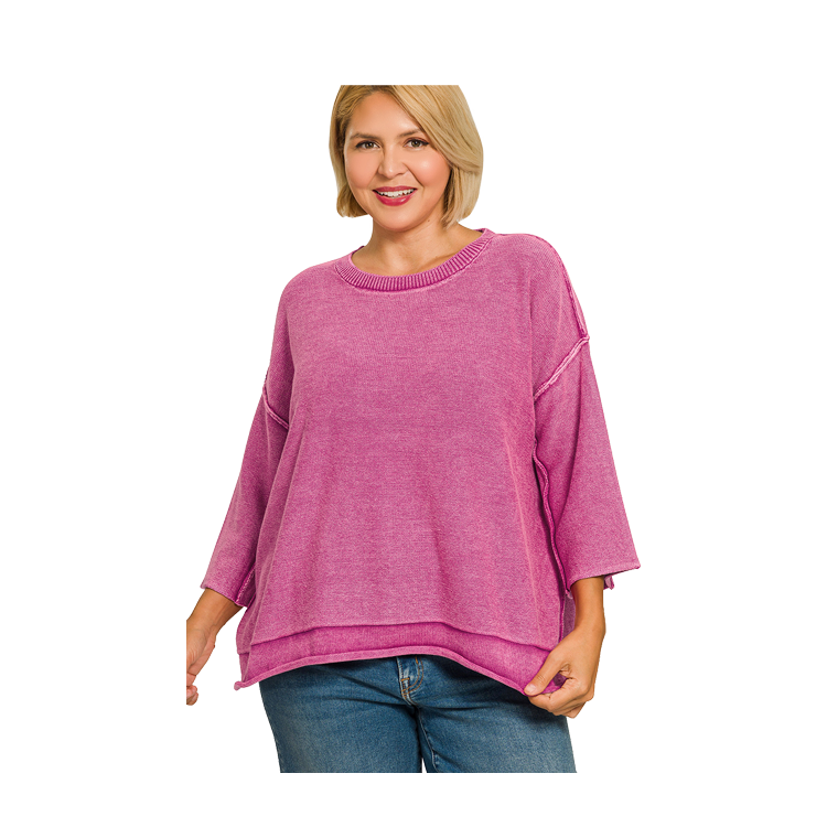 Zenana Plus Size 3/4 Sleeve Boxy - Plum