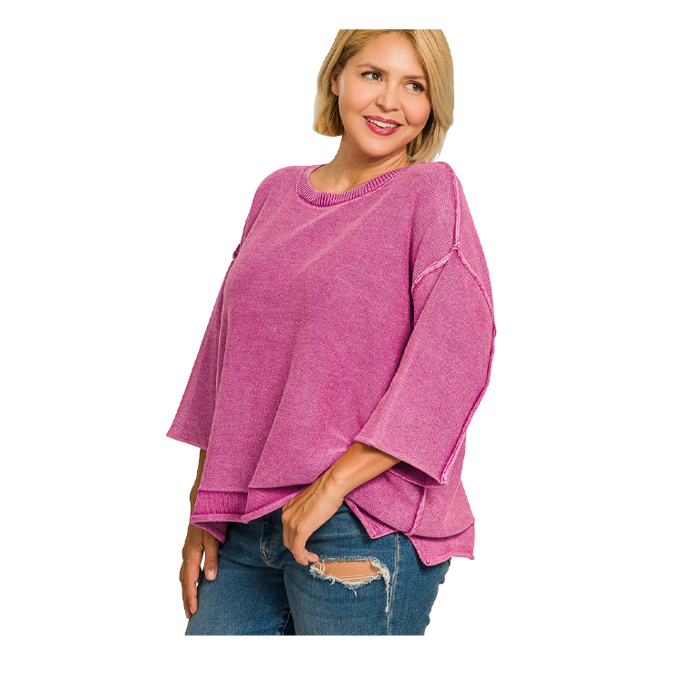 Zenana Plus Size 3/4 Sleeve Boxy - Plum