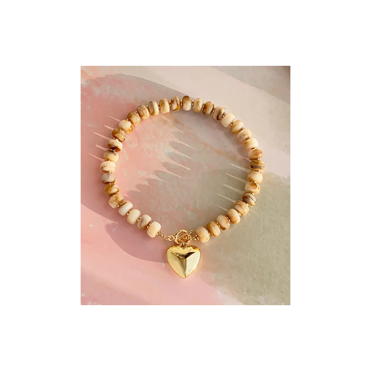 Beaded Gold Heart Necklace - Neutral