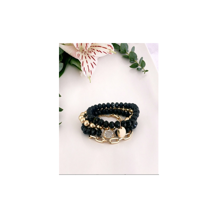Faceted Metallic Beige Bracelet Set – 4 Piece