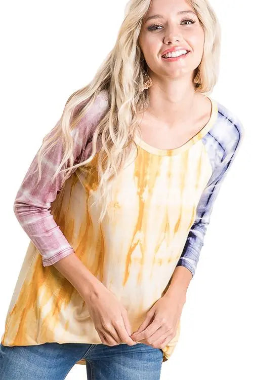 3/4 Sleeve Tie-Dye Top - PinkPro Beauty Supply