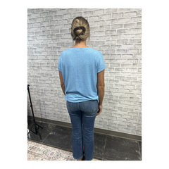 Zenana Soft Melange Hacci Short Sleeve Top - Folded Sleeve Detail Deep Sky - PinkPro Beauty Supply