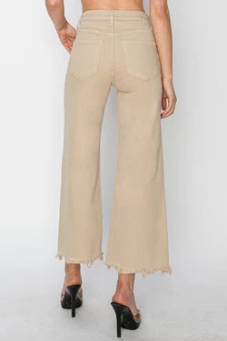 Risen Taupe High Rise Wide Crop Pants