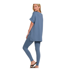 Zenana Microfiber V-neck Apparel Set Dusty Blue Zenana