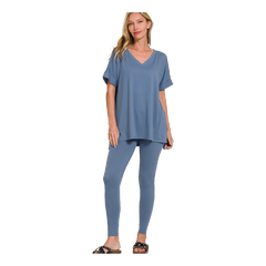 Zenana Microfiber V-neck Apparel Set Dusty Blue Zenana