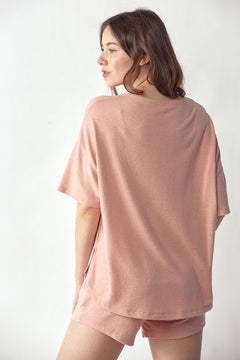 Risen Soft Knit Short Sleeve Top - Blush - PinkPro Beauty Supply