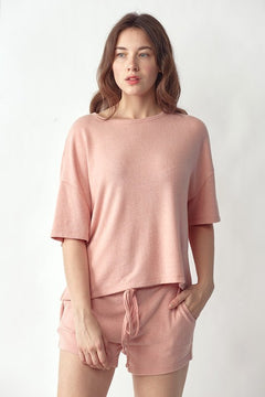 Risen Soft Knit Short Sleeve Top - Blush - PinkPro Beauty Supply