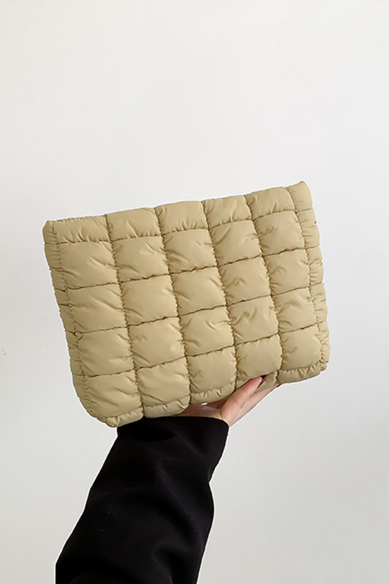 Zenana Quilted Puffy Pouch Clutch Cosmetic Bag - Ash Mocha
