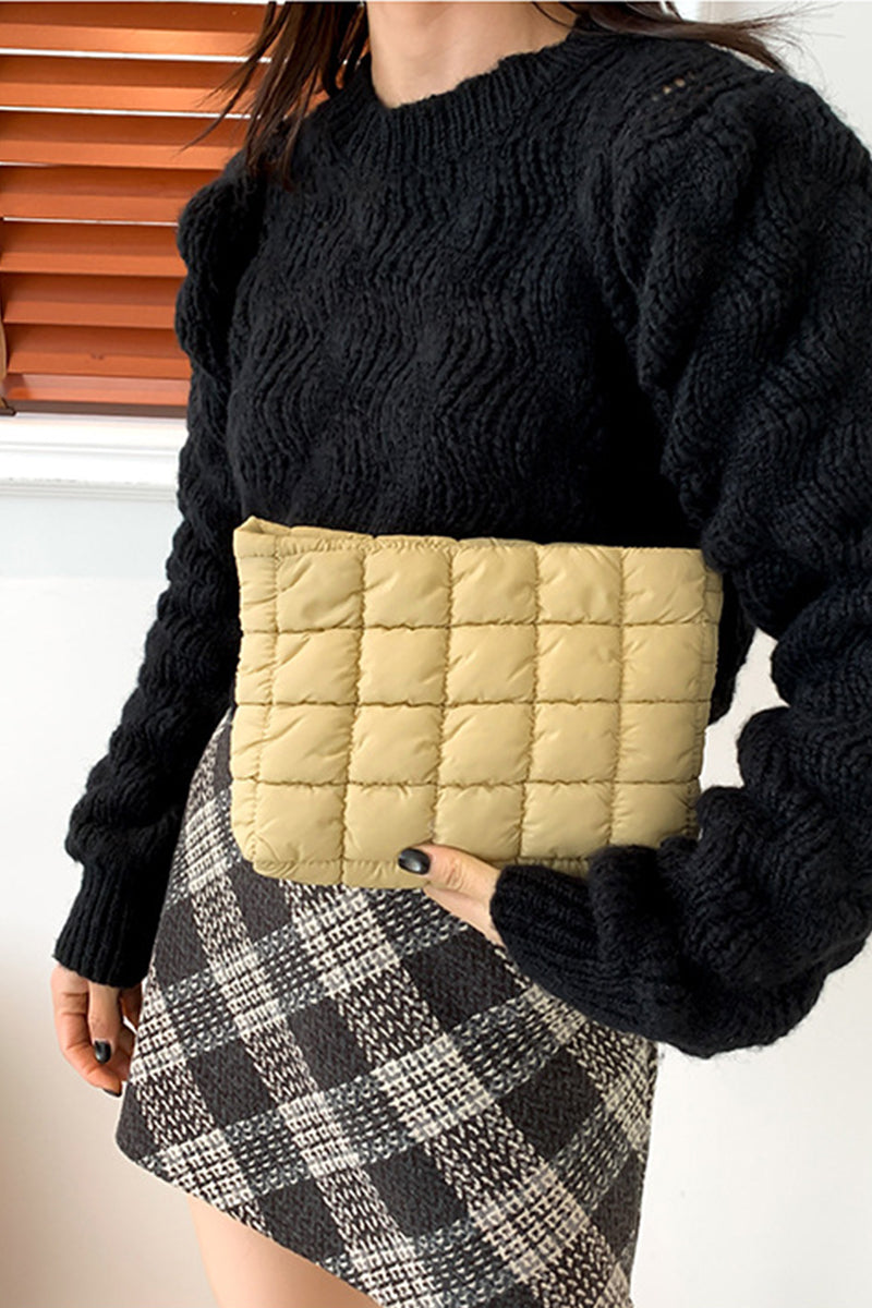 Zenana Quilted Puffy Pouch Clutch Cosmetic Bag - Ash Mocha
