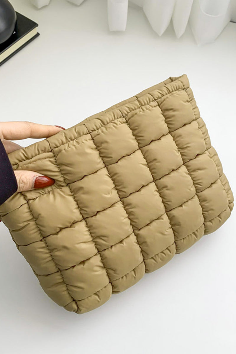 Zenana Quilted Puffy Pouch Clutch Cosmetic Bag - Ash Mocha