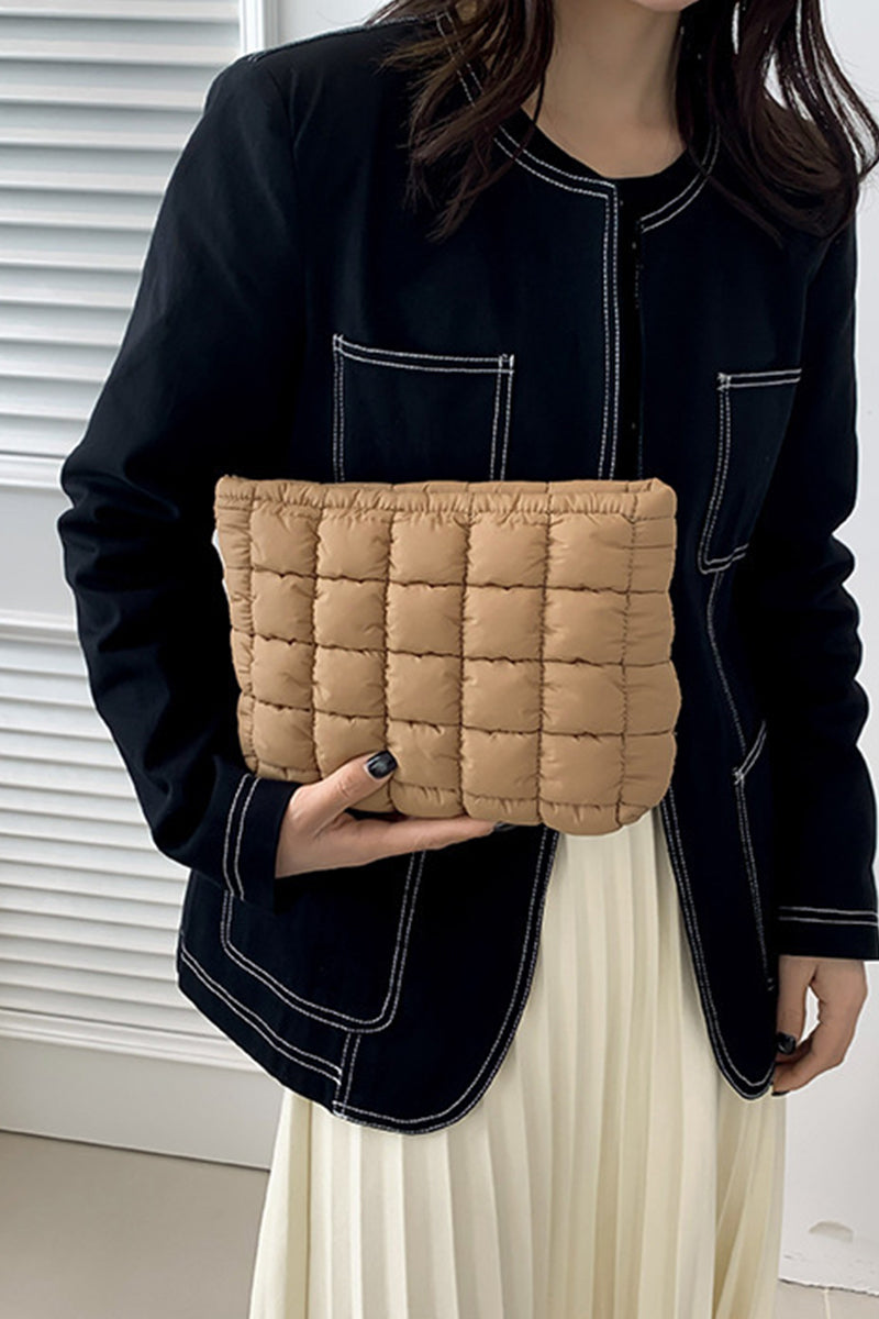 Zenana Quilted Puffy Pouch Clutch Cosmetic Bag - Mocha
