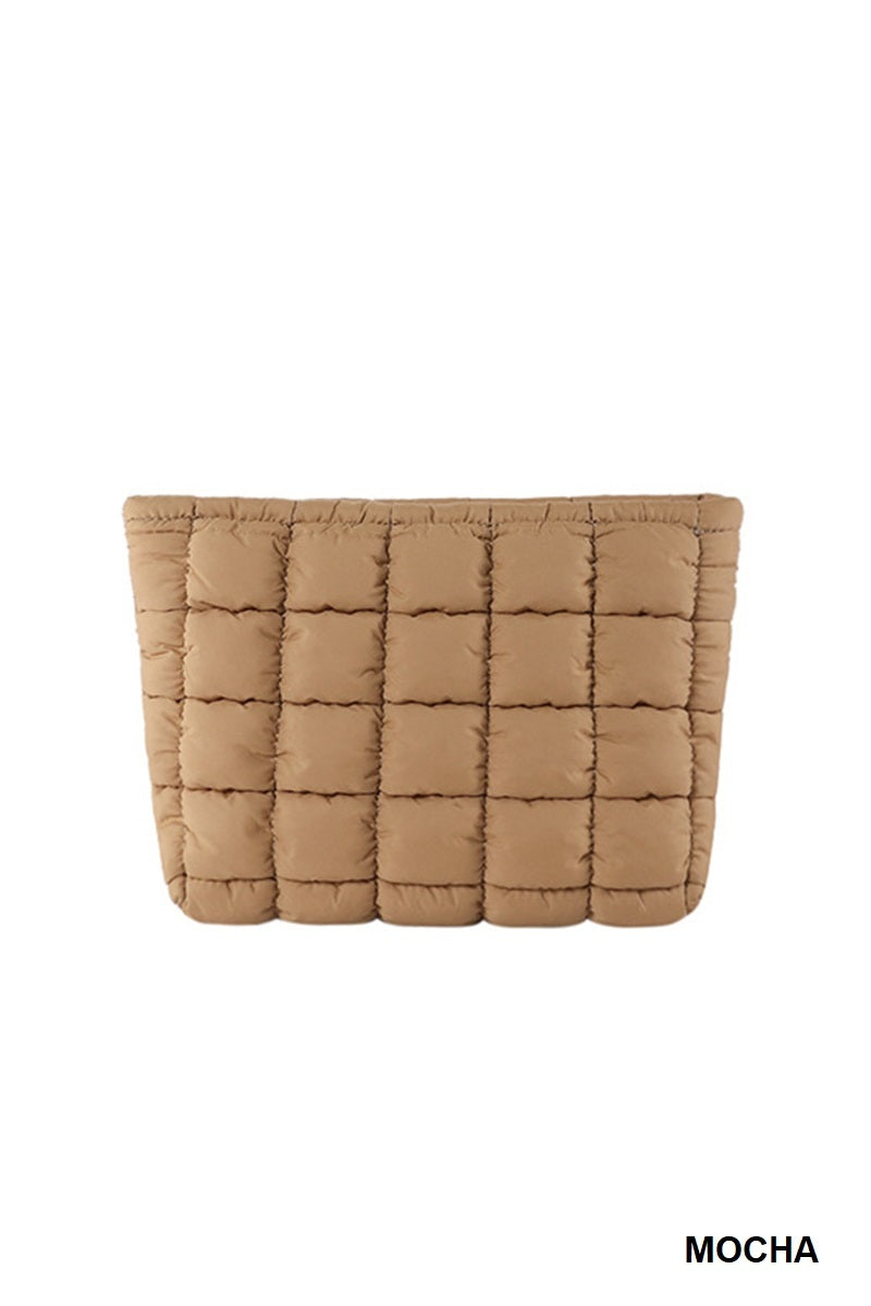 Zenana Quilted Puffy Pouch Clutch Cosmetic Bag - Mocha
