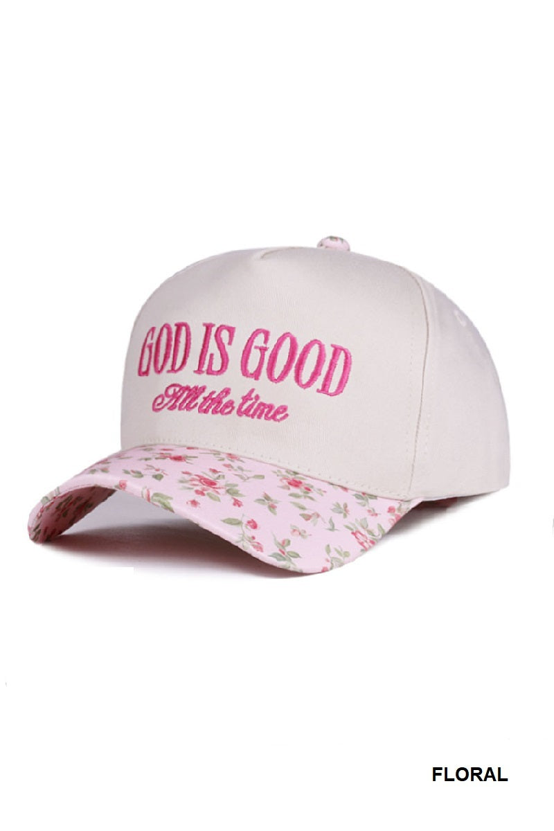 Trucker Hat God Is Good All The Time Two Tone Canvas Floral