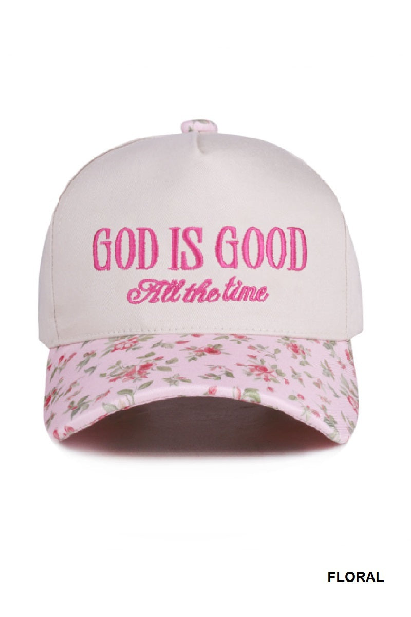 Trucker Hat God Is Good All The Time Two Tone Canvas Floral