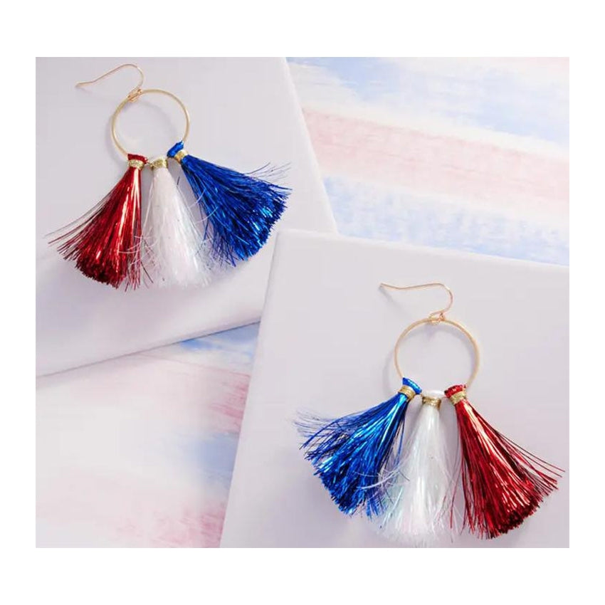 Earrings Tassel Red/White/Blue