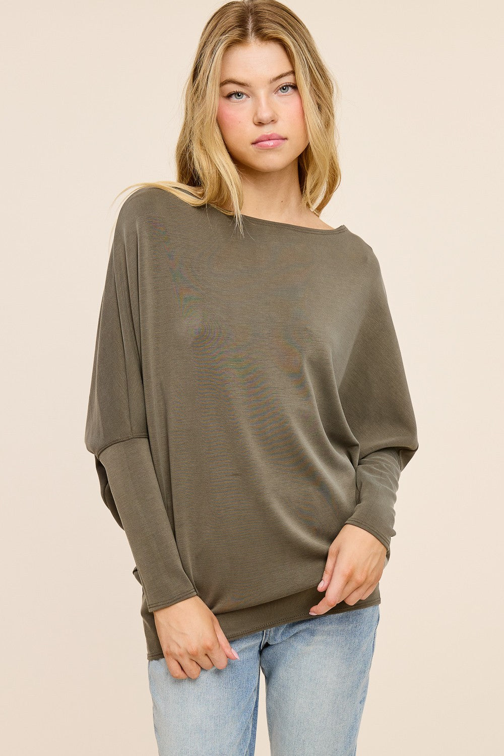Charlotte Avery Scuba Knit Dolman Sleeve - Olive
