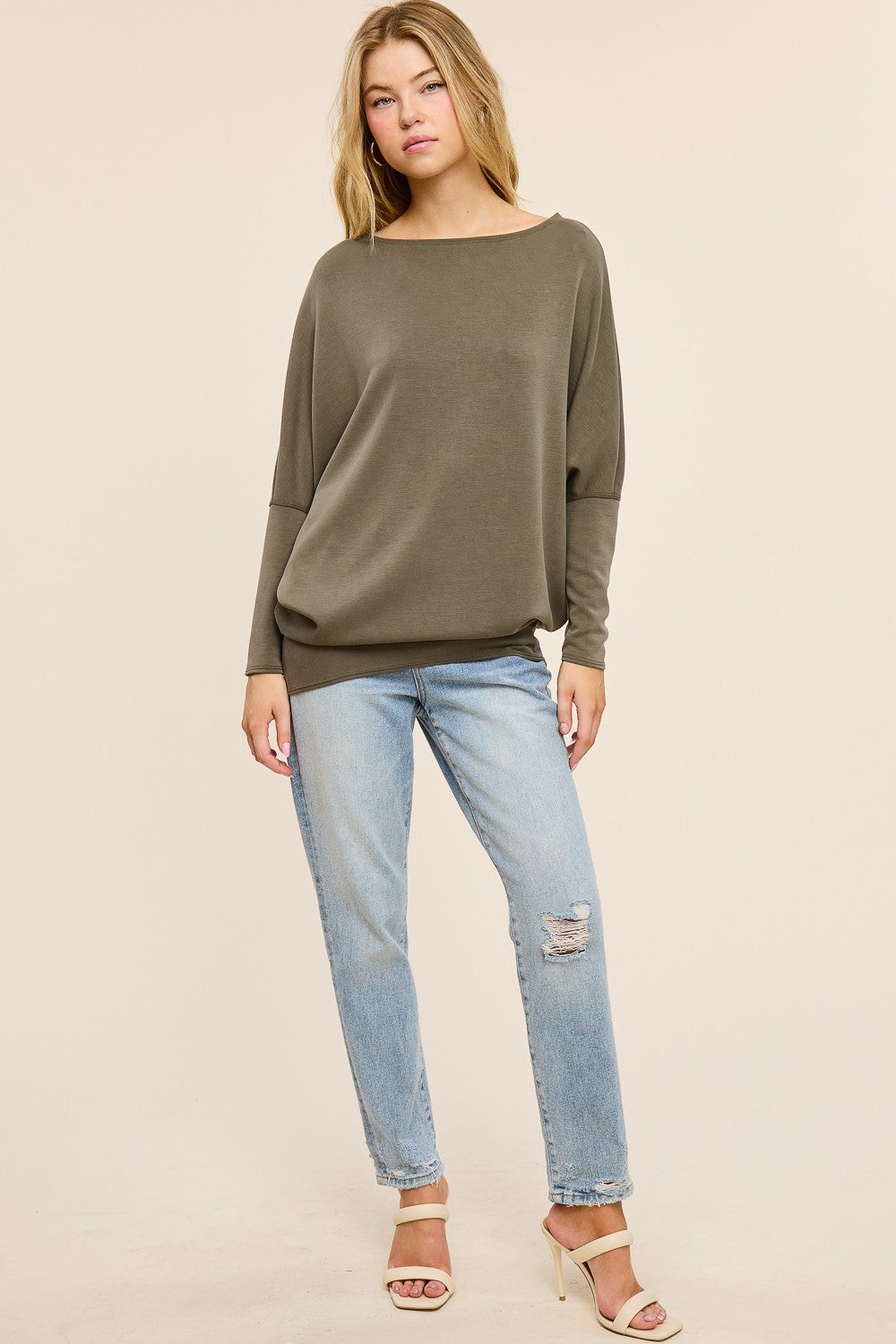 Charlotte Avery Scuba Knit Dolman Sleeve - Olive