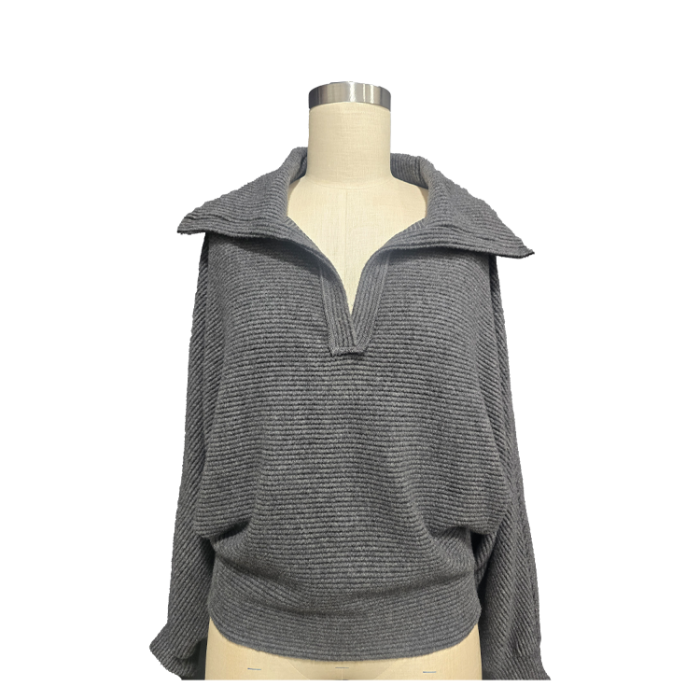 Charlotte Avery Brushed Collar Knit Top - Charcoal