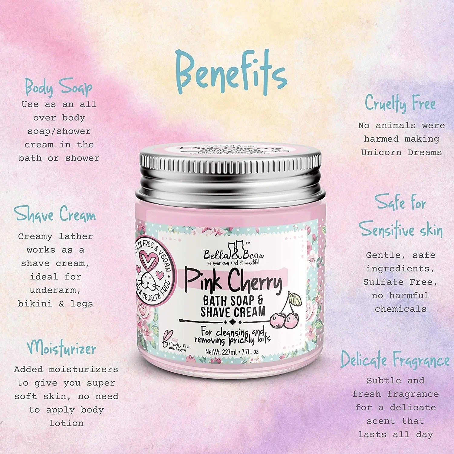 Bella & Bear Pink Cherry Whipped Bath Soap & Shave Cream 6.7oz