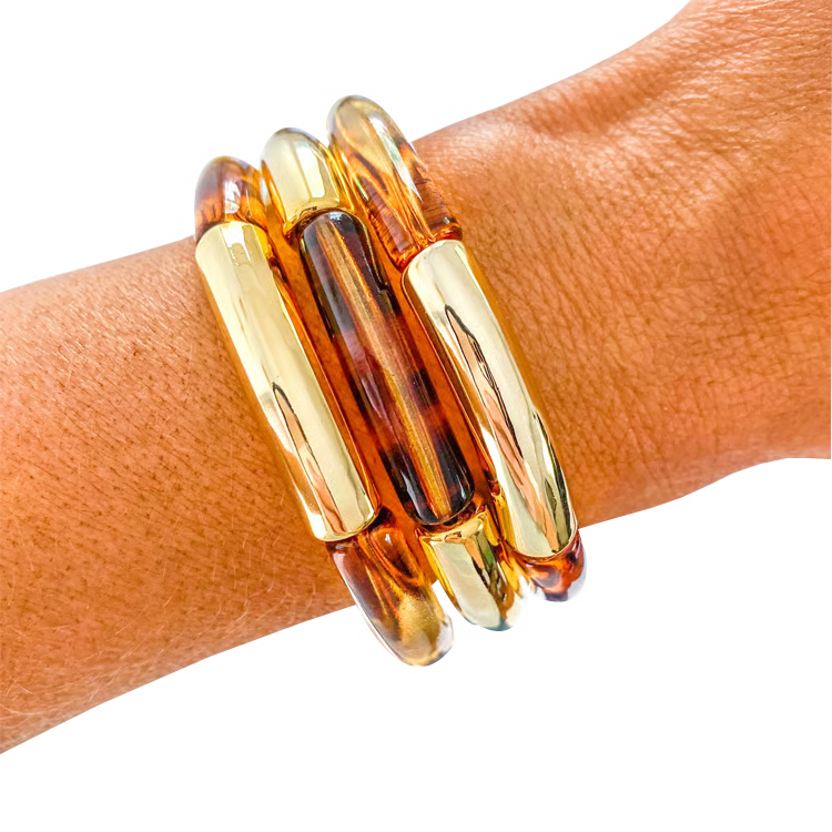 Bracelet Tube Bamboo: Brown Spotted Gold