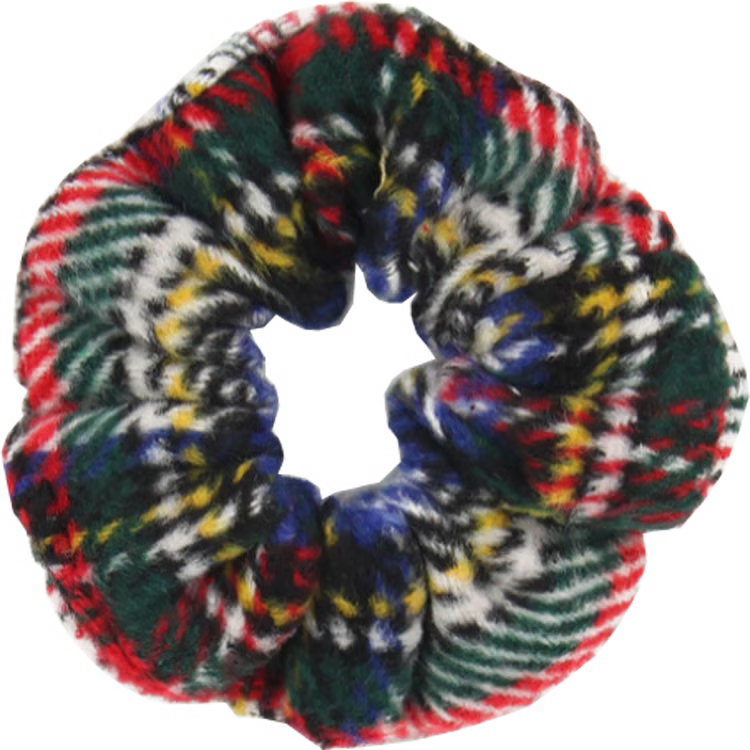 Hair Scrunchie Fuzzy Tartan - White