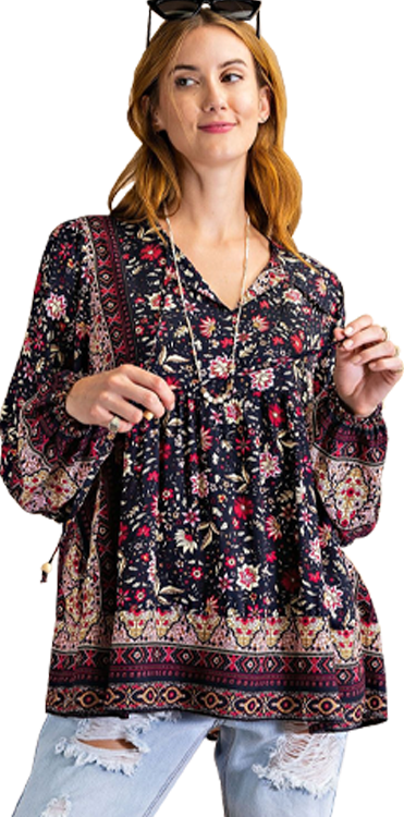 Easel Top Woven Babydoll Floral Navy