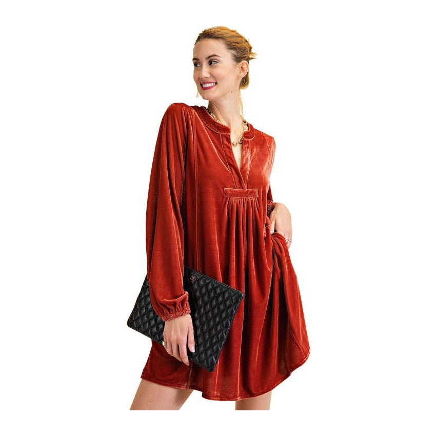 Easel Dress Soft Velvet Rust
