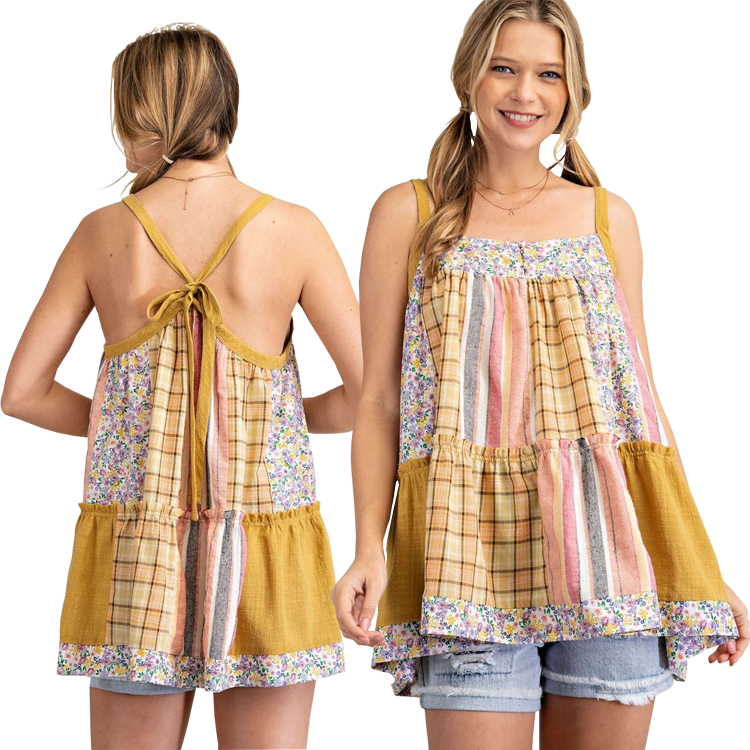Easel Sleeveless Patchwork Top