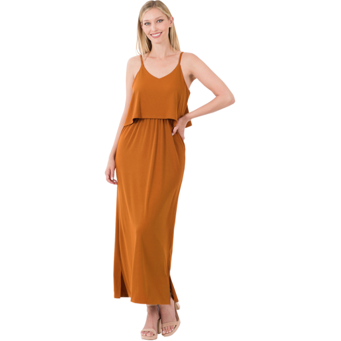 Almond Ribbed Double Layer Dress